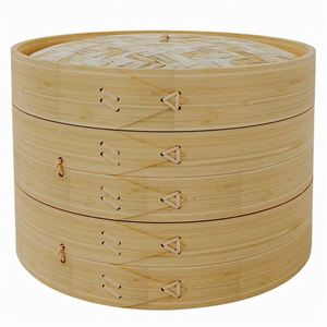 2024 Vaporera Metálica de Bambú de <span class=keywords><strong>Tres</strong></span> Capas, Cestas de Silicona para Momos, Grado <span class=keywords><strong>Comercial</strong></span> - Product Image 6