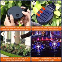 Lot de 2 lumières solaires LED en forme de feux d'artifice, 200 LED, télécommande, étanches IP44, lumières féériques en forme d'étoile, pour jardin, cour, mariage romantique, fête