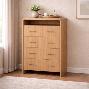 Commode haute minimaliste en bois avec 6 tiroirs, commode de chambre à coucher de style moderne du milieu du siècle, meuble de rangement vertical pour la maison - Product Image 2