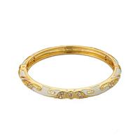 Gelang Bangle Terbuka Enamel Zirkon Lebar 0.6 untuk Wanita, Lapisan Emas 18K, Desain Bunga, Gaya Istana, Mode Cina