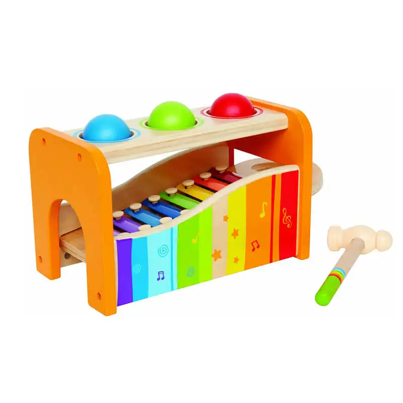 スライド式木琴付きポンド & タップベンチ-幼児向けの受賞歴のある耐久性のある木製音楽ドキドキ玩具、多機能