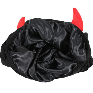 Moda Halloween Dress up Party Hat Hip Hop Skull Caps Devil Horn Turban Satin Lined Bonnet para Mujeres Hombres - Product Image 4