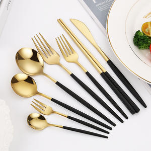 Juego de cuchillos y cucharas de acero inoxidable 304, oro negro para vajilla portuguesa, cubiertos desechables de alto valor para fiestas, filetes - Product Image 1