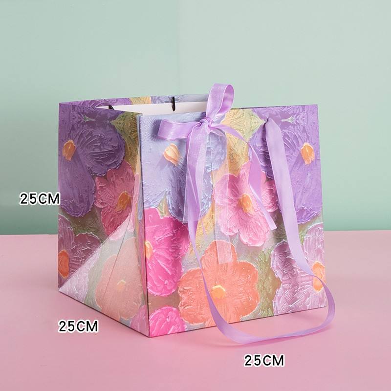 สไตล์เชือกลายดอกไม้สีชมพูขนาด25*25*25ซม.