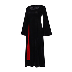 Disfraz de Wednesday Addams temporada 2, vestido de terciopelo negro de manga larga con abertura roja para mujer, Halloween - Product Image 5