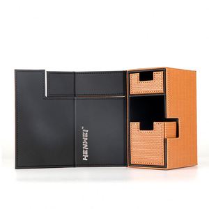 Boîte de rangement portable en cuir marron à deux couches avec fermeture magnétique pour cartes de tarot et jeux de société - Product Image 1