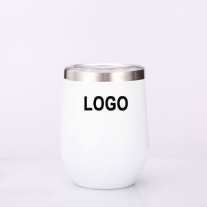 Custom Logo Printed 12Oz Coffee Stainless Steel Stemless Wine Glass Tumbler Mugs <b>Cup</b> Wholesale With Sliding Lid and Straw - Product Image 1