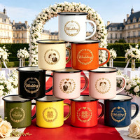 Tasse à café émaillée épaisse non toxique avec logo personnalisé 12oz, colorée, pour cadeaux promotionnels et souvenirs de mariage