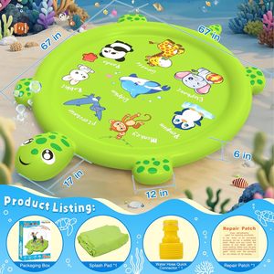 Piscina Combinada con Tobogán y Chorros de Agua con Diseño de Tortuga, con Aspersor para Niños, para Jugar en el Agua en el Patio Trasero en Verano - Product Image 4