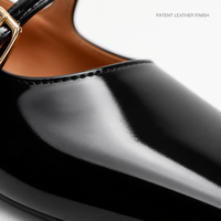 Chaussures plates rétro Mary Jane à bout carré en cuir verni noir brillant, fabriquées à la main en France, semelle intermédiaire en caoutchouc, doublure en cuir véritable, privées