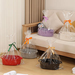 Geflochtener Geschenkkorb Kleiner Baumwollkordel-Korb Seil-Aufbewahrungsbox mit Griffen & Schleifenband - Product Image 6