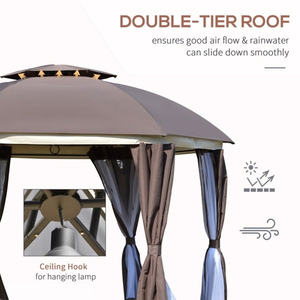 Gazebo para exteriores de 144x144 pulgadas con doble techo, lona impermeable, paredes laterales con mosquitera y cortinas para uso en patio y jardín. - Product Image 6