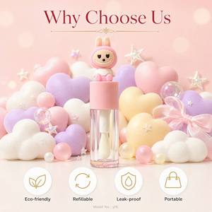 ISMAN 4ml Grin Rabbit Lipgloss-Tube mit großem Pinsel, grün, pink, lila, blau, gelb, transparent, Kunststoff-Kosmetikverpackung, Großhandel, leer - Product Image 3