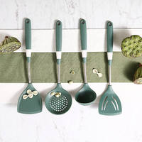 Ensemble d'ustensiles de cuisine spatule style moderne en silicone vert 6 pièces kit d'outils de cuisine