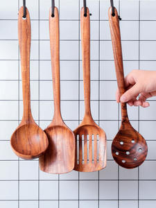 ไม้พายไม้สักชนิดใหม่ด้ามยาวไม้พายไม้เนื้อแข็งช้อนซุปช้อนรั่วเครื่องครัว - Product Image 2