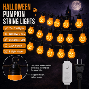Nouvelles guirlandes lumineuses décoratives d'extérieur JeeFine Halloween en corde tressée, lanterne citrouille creuse, LED blanc chaud 2200K, 7M, étanches IP44 - Product Image 2