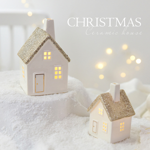 Casa de pueblo de cerámica blanca con 3D iluminado hogar pequeños <span class=keywords><strong>adornos</strong></span> artesanías hechas a mano venta al por mayor regalo de recuerdo CASA DE Navidad - Product Image 2