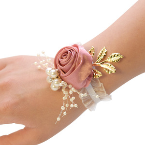 Pulsera <span class=keywords><strong>de</strong></span> Flores <span class=keywords><strong>de</strong></span> <span class=keywords><strong>Tela</strong></span> para Novia y Damas <span class=keywords><strong>de</strong></span> Honor, para Bodas, Fiestas y Graduaciones - Product Image 2