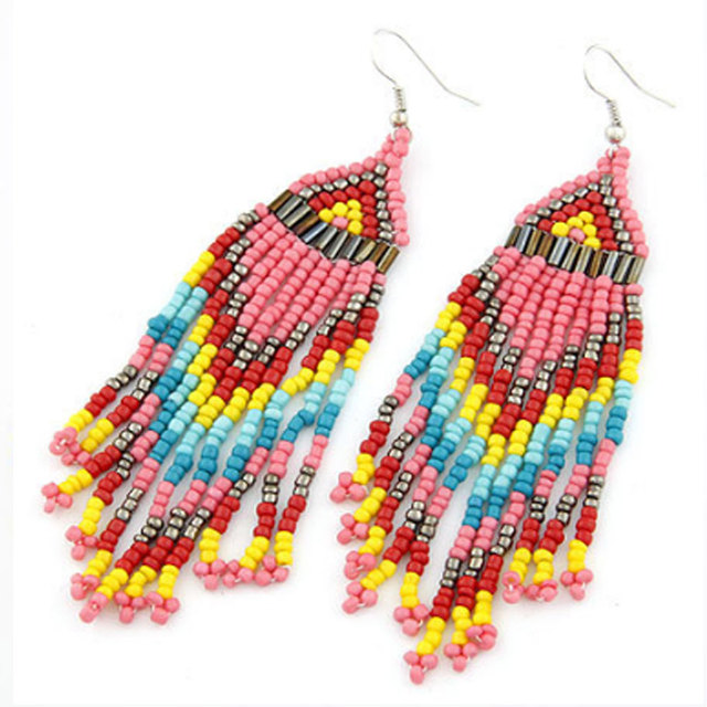 Wholesale Fashion Colorful Bohemian Glass Bead Beaded Earrings Dangle Drop Pendant Tassel Handmade Seed