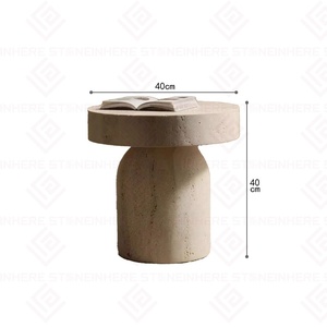 Oem ODM Bán Buôn Đồ nội thất hiện đại phong cách Bắc Âu màu be <span class=keywords><strong>travertine</strong></span> Khối Nhà Deco Vòng bảng bên bàn trà - Product Image 3