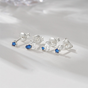 Classic S925 <b>Sterling</b> <b>Silver</b> 4PCS <b>Set</b> of Stud <b>Earrings</b> with Zircon Trendy and Versatile Style - Product Image 4