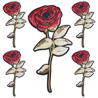 Grande broderie de sequins en forme de rose rouge, patch floral tendance pour vêtements, vestes, sacs, DIY, à repasser, pour réparation et décoration florale