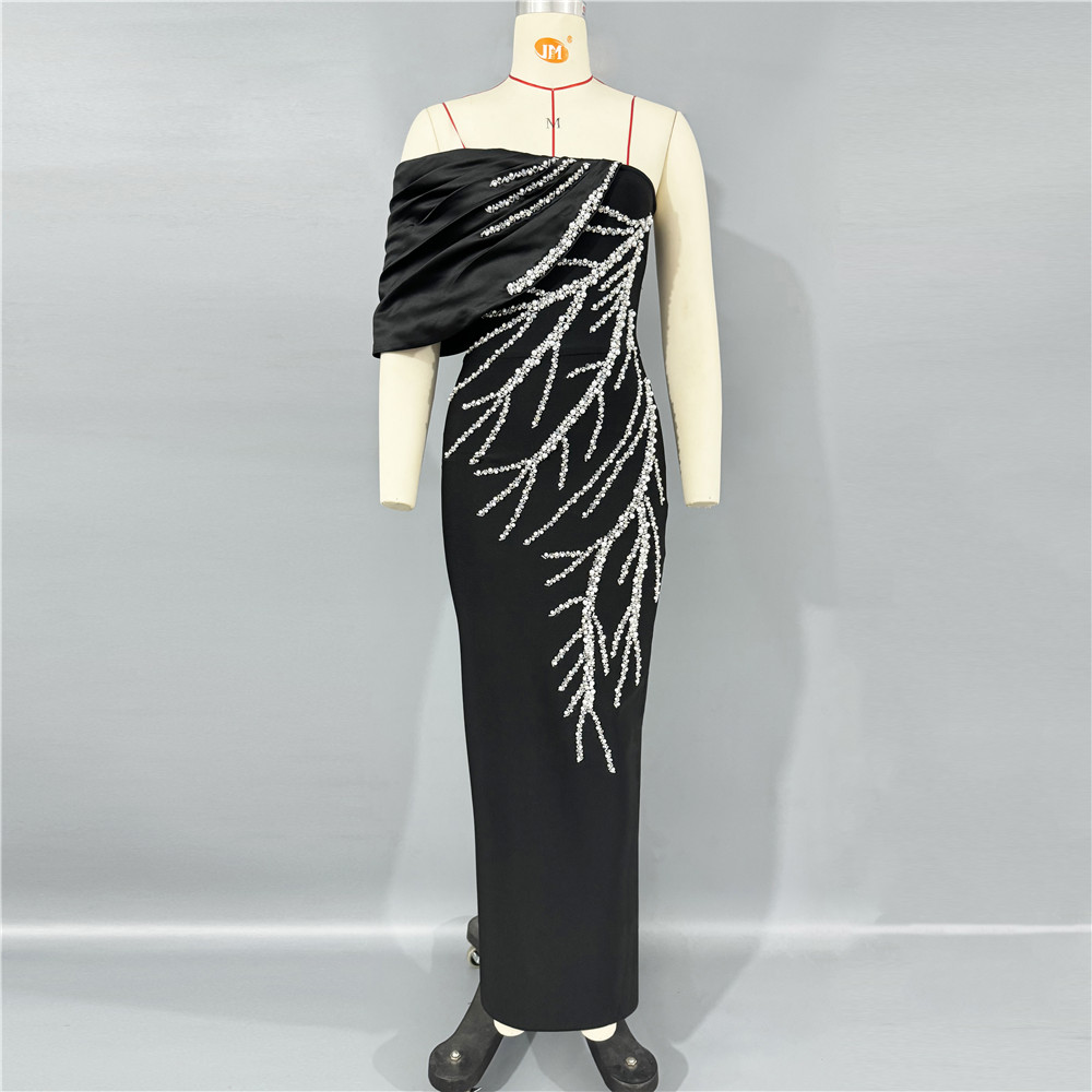 satin wedding dress with beading Adrianna Papell Beaded V-Neck Gown, Gunmetal Size (0) main image 0