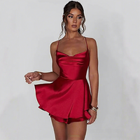 Robe Courte Femme Été Sexy en Satin Sans Manches avec Dos Nu et Découpes, Couleur Unie, Style Club