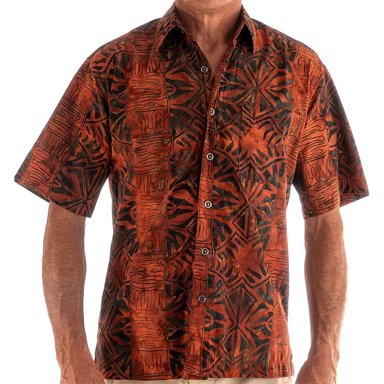 Grosir Kemeja Batik Katun Berkancing Bawah Lengan Pendek Hawaii untuk Pria