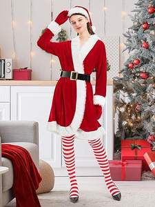 2025 nuovo arrivo natale <span class=keywords><strong>vestito</strong></span> da donna per adulti in <span class=keywords><strong>velluto</strong></span> rosso manica lunga con cappuccio da festa per le donne - Product Image 3