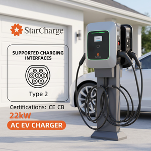 สถานีชาร์จรถยนต์ไฟฟ้า Starcharge Saturn IP54 Type 2 2 x 22kW/2 x 32A CE-RED CB UKCA RCM WPC NTC OCPP 1.6J AC สีเงิน - Product Image 1