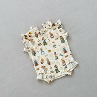 Barboteuse d'été à manches courtes pour bébé fille, imprimé animaux de dessin animé, en tissu gaufré, adorable combinaison de ramper élégante pour nouveau-né, coupe triangulaire