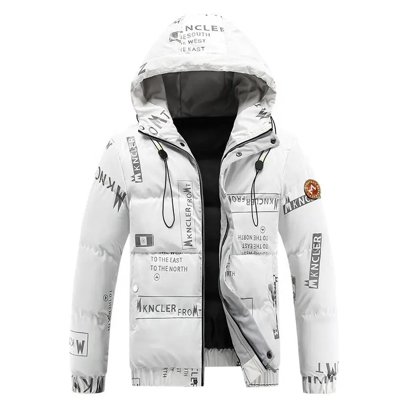 Custom Logo StreetWear 100% Polyester Printed Bomber Black Winter Unisex Puffer Coat Men Jacket