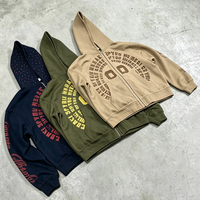 Sweat à capuche pour homme personnalisé avec impression sérigraphiée de diamants, style streetwear, effet vieilli, déchiré, court, délavé à l'acide et orné de strass