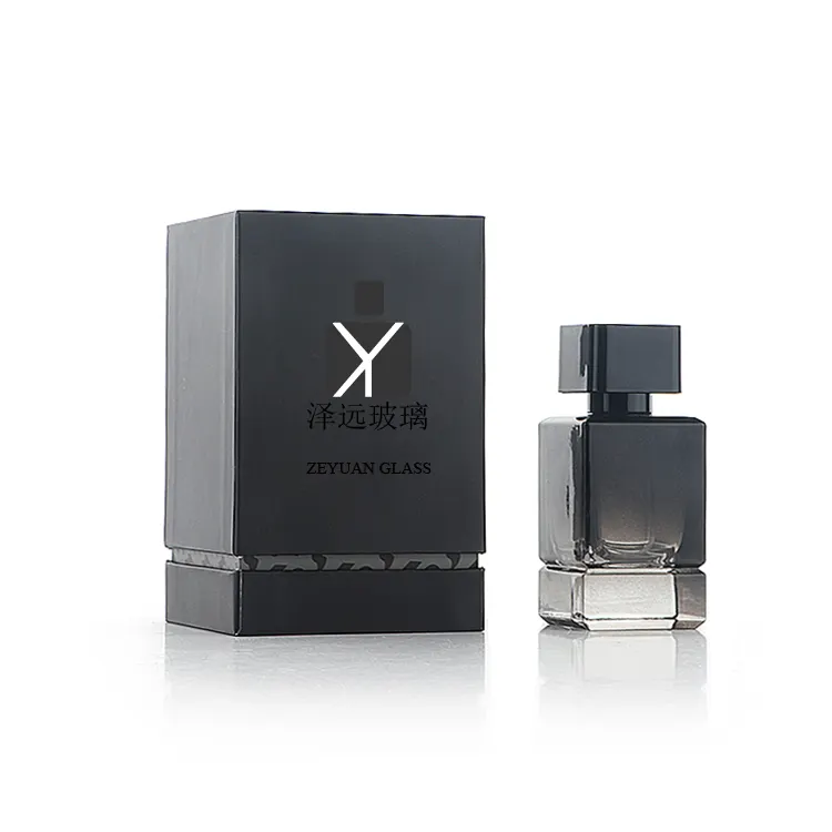 Lujo personalizado Matt cuadrado negro botella de Perfume 50ML pesado grueso Base botella de Colonia azul oscuro hombre agradable fragancia Spray