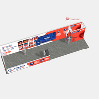 Stand d'exposition modulaire surdimensionné 14*3M avec caisson lumineux SEG, affichage étendu, plusieurs colonnes, comptoir d'accueil et kit de mur graphique