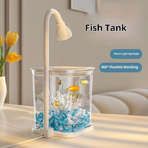 Hermoso pequeño <span class=keywords><strong>acuario</strong></span> de pez dorado engrosado paisaje de escritorio multifuncional Betta Fish acrílico pecera con luz - Product Image 6