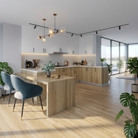 Cuisine modulaire personnalisée en mélamine avec panneaux de porte en MDF, ensemble complet d'armoires de cuisine pour projet de villa ou d'appartement