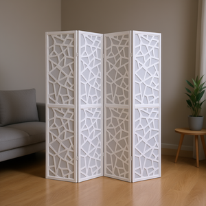 Paravent pliable Giyano à 4 panneaux blancs, design abstrait moderne découpé au laser - Product Image 2