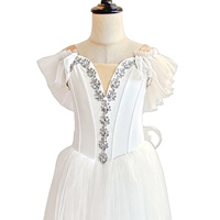 Robe de ballet romantique S0120, robe longue en tulle blanche ornée de strass avec nœud au dos pour spectacle de ballet OEM ODM
