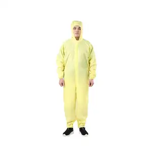 Gele Kleur Herbruikbare Antistatische Apotheek Uniform 5Mm Streep Koolstofvezel Cleanroom Esd Kleding