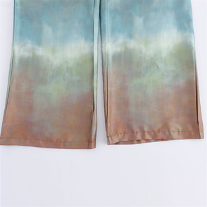 Summer New Women's Silk Texture Gradient Loose Shirt <strong>Top</strong> <strong>Tie</strong> <strong>Dye</strong> Printed Pants Set - Product Image 3