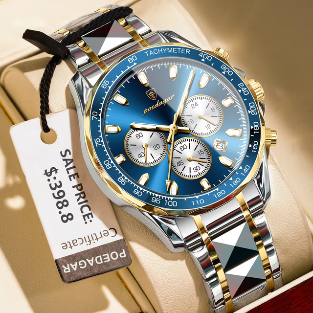 POEDAGAR 815 Luxury Sports Watch Men Quartz Waterproof Luminous Date Chronograph Men's Watches Stainless Steel Man Watch Male