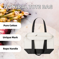 Sac fourre-tout moyen en coton couleur naturelle avec poignée en corde et fermeture éclair, sac de shopping personnalisé avec logo, motif lettres ORKID NA