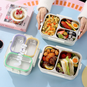 <b>Lunch</b> <b>Box</b> Stainless Steel Compartmentalized Microwaveable Portable For Office Students Rectangle Solid Color - Product Image 4