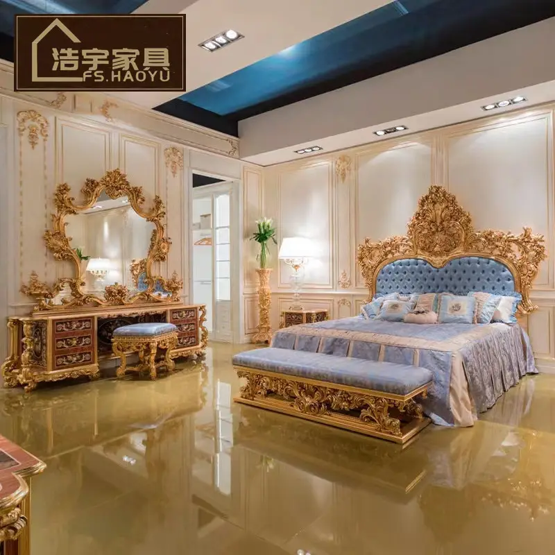 Fransız tarzı otel mobilya üretici özel lüks antika kraliyet tarzı otel yatak odası mobilyası seti 345 yıldızlı otel için
