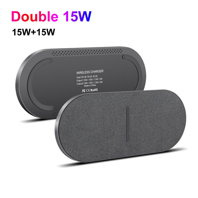 Slim Portable Dual 15W Fast Wireless Charging Stand Desk Mobile Phone 2 in 1 Wireless Charger for iPhone 13 12 11