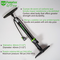 Pompe à air manuelle pour pneus de vélo Fumetax 38*480mm haute pression 160 PSI OEM avec manomètre, style universel