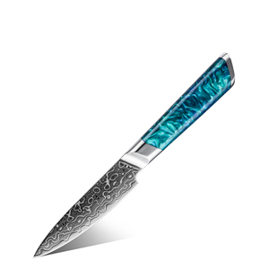 Cuchillo para Frutas <span class=keywords><strong>de</strong></span> 4 Pulgadas, 129 Capas <span class=keywords><strong>de</strong></span> Acero Damasco Japonés, Cuchillos Pequeños para Pelar Frutas, Cuchillo <span class=keywords><strong>de</strong></span> Chef para Cortar con Mango <span class=keywords><strong>de</strong></span> Resina Azul - Product Image 2