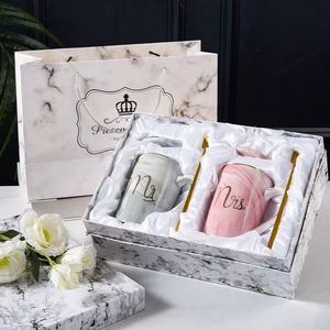 Luxury Marble Ceramic Mug Gift Set with Lid & Spoon-Personalized Couple <b>Cups</b> for Wedding Anniversary Valentine's Day & Christmas - Product Image 4